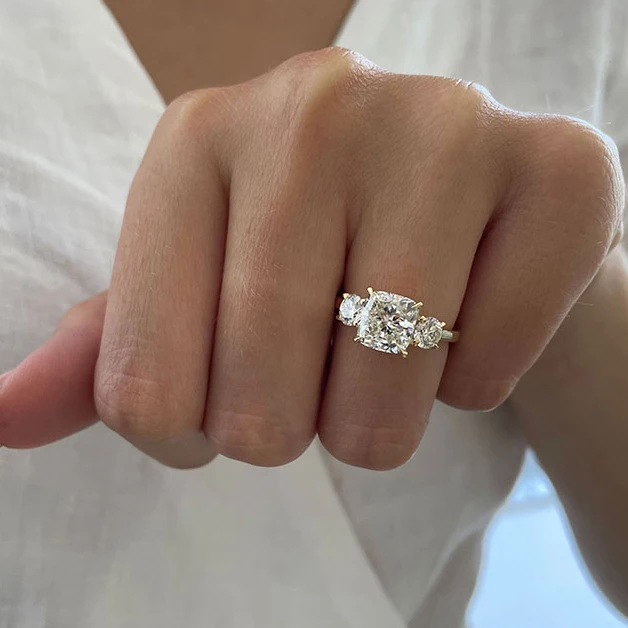 Custom Wholesale Cubic Zirconia Eternity Ring Women Jewelry Promise 925 Sterling Silver Three Stones Engagement Wedding Ring