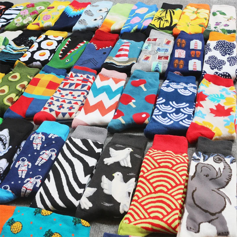 Fashion happiness socks custom made funny colorful cotton bamboo fancyed cool business bright colored mens dress socks for men