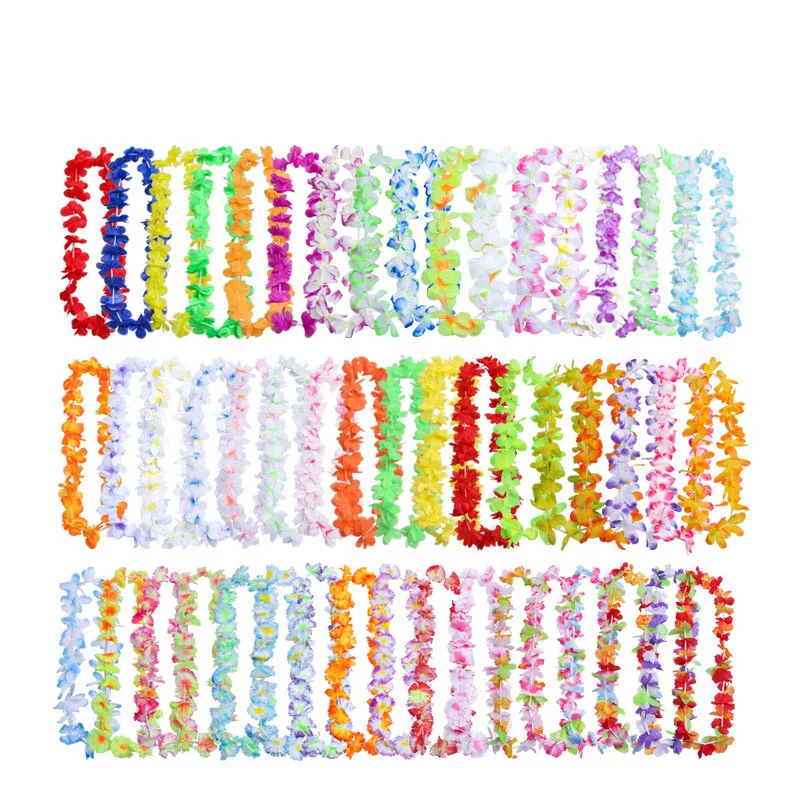 DREA Wholesale Beach Necklace Rainbow Colorful Silk Artificial Flower Wreath Hawaian flower Lei garland