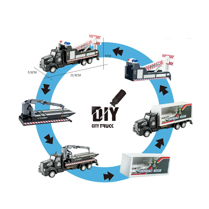 
DIY urban traffic rescue series assembly pull back 1:48 truck car toys for kids 