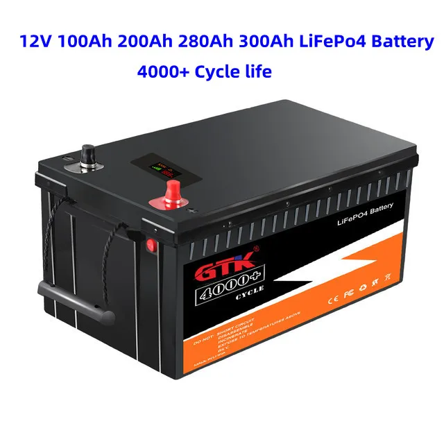 GTK 12V 100Ah 200Ah 280Ah 300Ah LiFePo4 Deep cycle Rechargeable Battery for Solar Power System RV House Trolling Motor