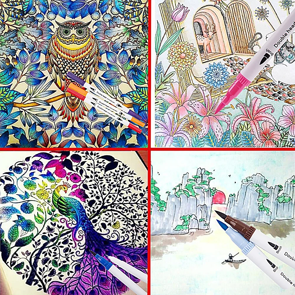 12 24 36 48 100 colors Dual Tip Watercolor Brush Pens Water Coloring Markers Stationery Set