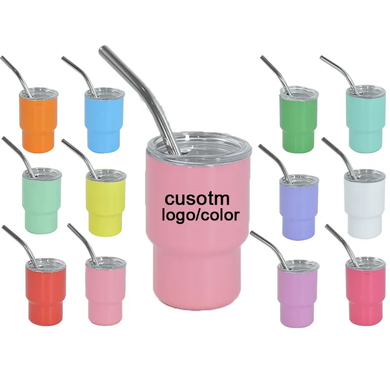 Wholesale 3oz Mini Sublimation Stainless Steel Miniature Shot Tumbler Cups Glasses Drinking Insulated Tumbler with Lid and Straw