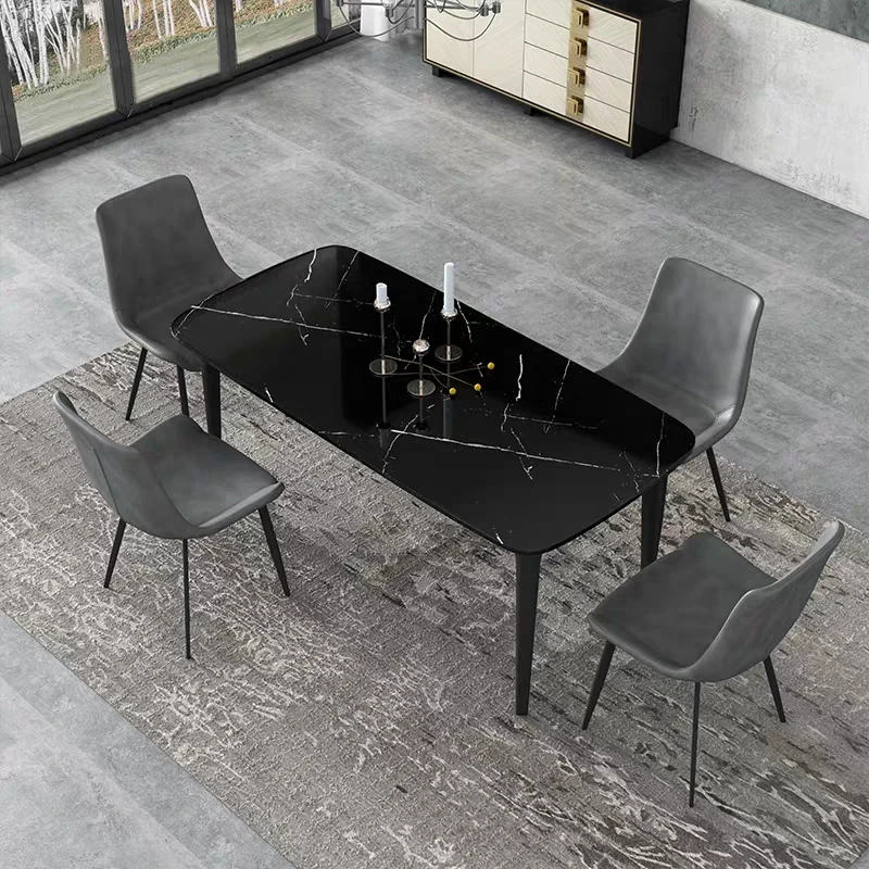 Dining Room Sets Black white marble top Dining Tables Dining Chairs with carbon steel legs