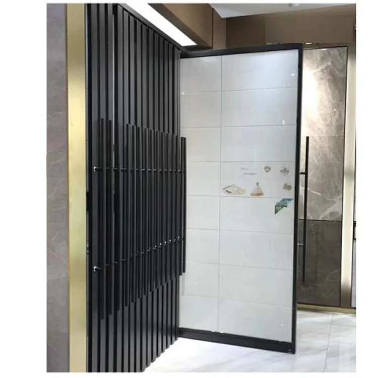 Customized Pull Push And Rotate Display Door Tile Stands Metal Frame Doors And Tile Displays Rack Wooden Door Display Stand