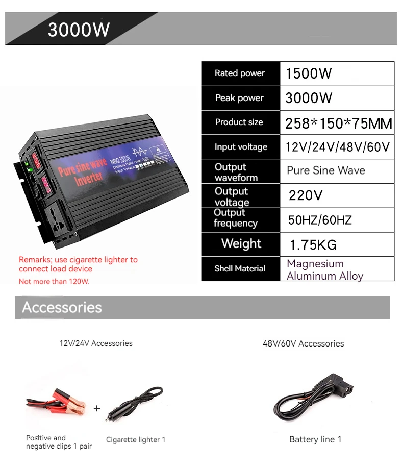 Pure Sine Wave 3000w 12v 24v 220v Convertisseur 12v 220v Pur Sinus 3000w Power Inverter Dc 12v To Ac 220v 110v 3000w