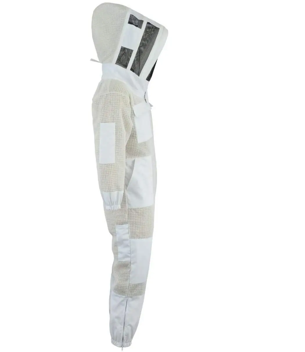 Bee Proof 3 Layer Mesh Fabric Ultra Ventilated Beekeeping Suits Total Protection Beekeeper Coverall  With Fencing Veil