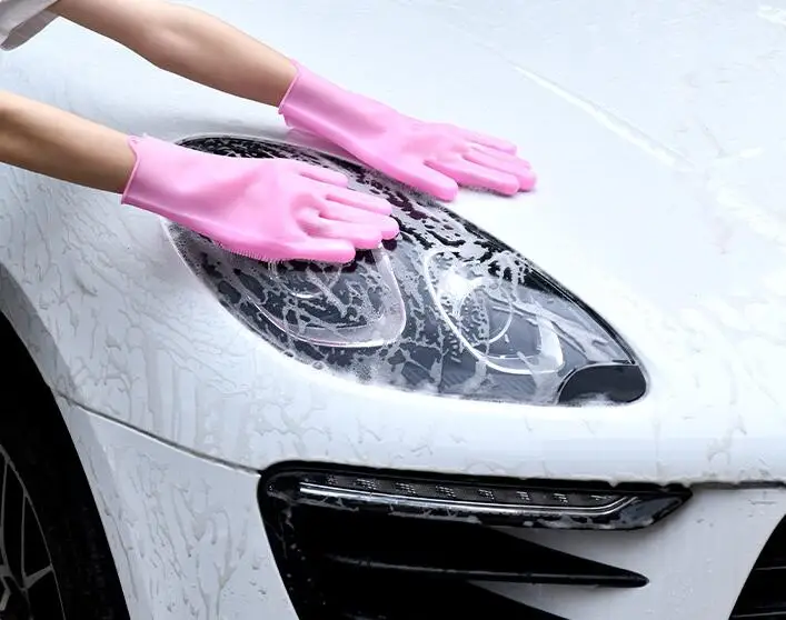 Hot sale Dish washing Cleaning silicone gloves Magic Silicone Rubber Sponge glove for washing pets Household