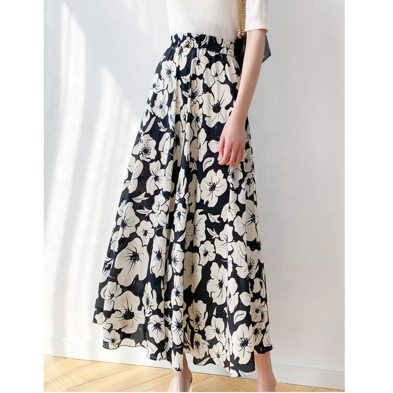 Wholesale 100% Pure Silk Skirts Women Printing Two Layer Loose Big Bottom Chic Clothes 2023 New Summer D34010C
