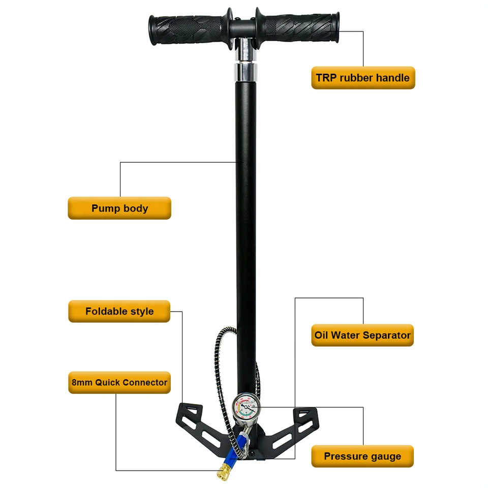 GTour Wholesale 300 Bar 4500psi 4 Stage Faster Mini Bomba Air Filling Pump Stainless Steel Body