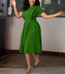 Autumn Elegant Fashion Large Size Soild Office Career Dresses Lady