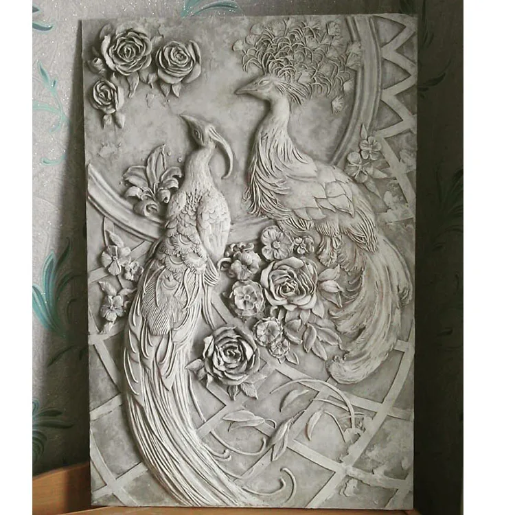 Factory Custom Design Modern Indoor Wall Decoration Stone Wall Sculpture Hand-carved Marble Relief Peacock Sculpture