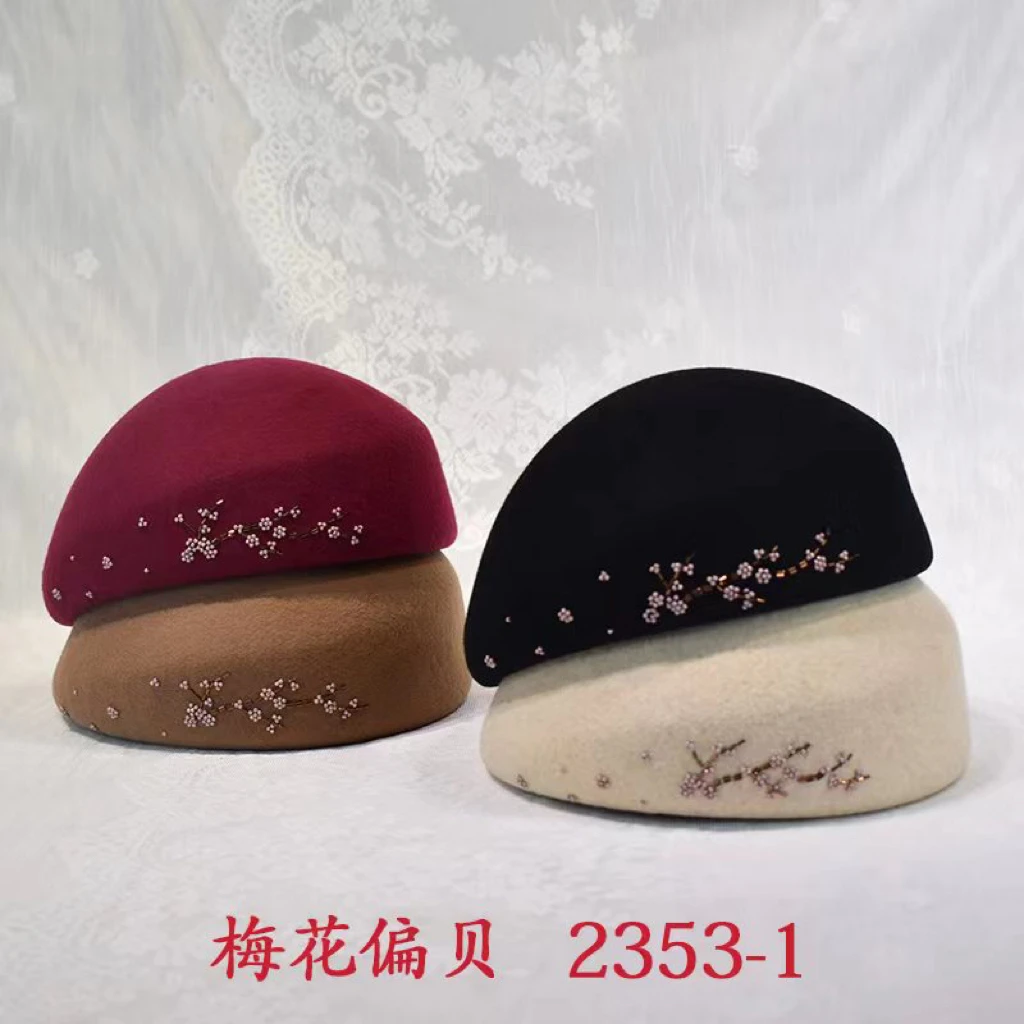 Custom Lady Beret Fashion Women Winter 100% Wool Felt Pillbox Beret Hat