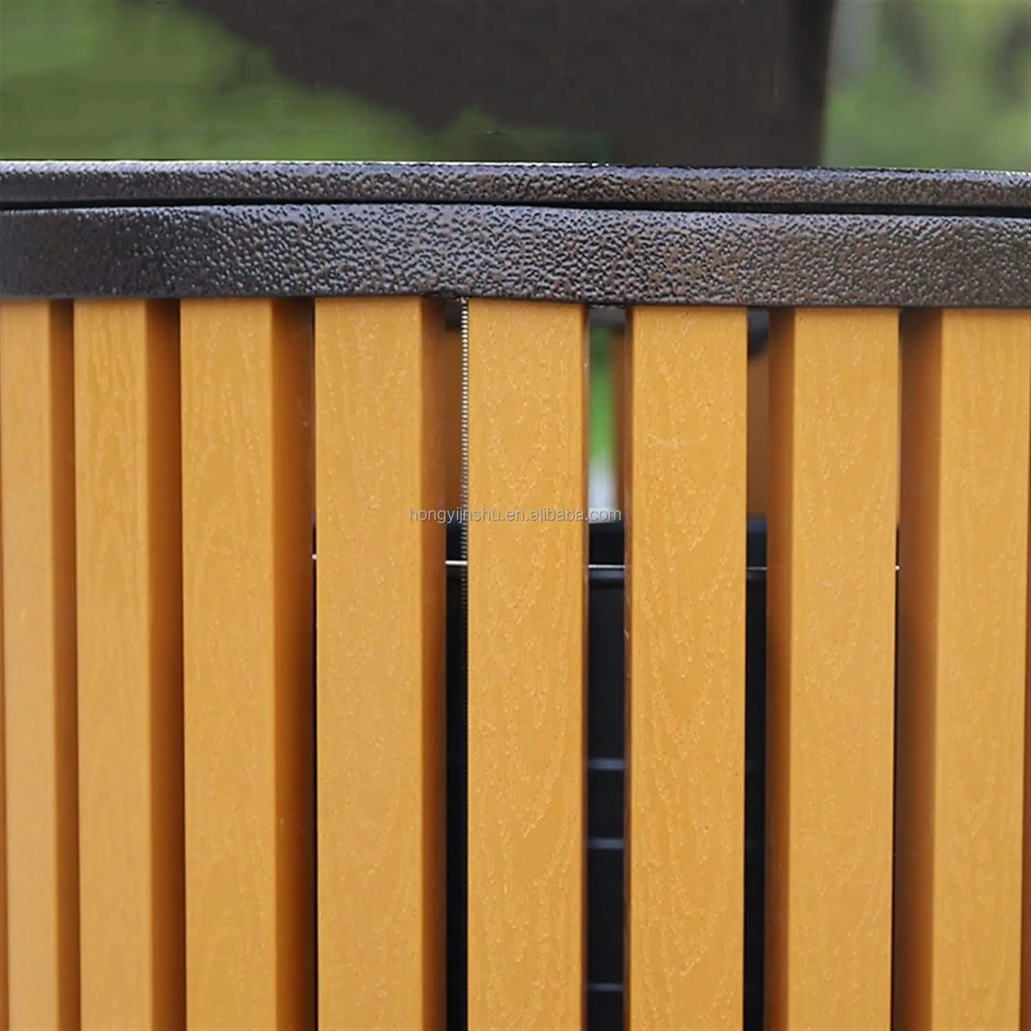 Round design wooden trash can commercial trash cans stainless steel garbage bin