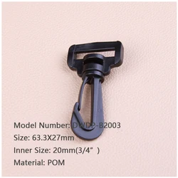 DWDP-B03 2.5inch Carabiners Rings Barrel Loop Webbing Strap Luggage Bag Black Plastic Swivel Snap Hook Buckle