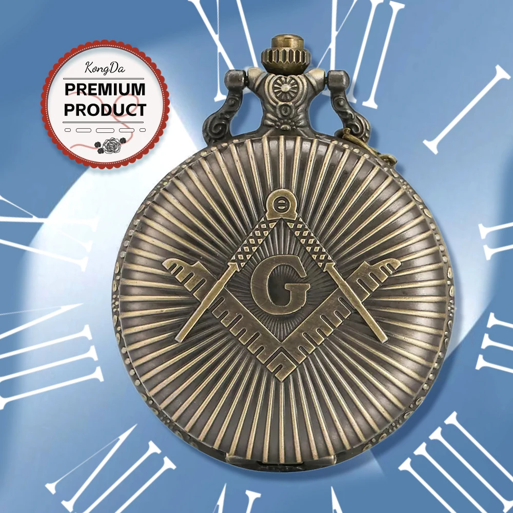 Wholesale Good Price Stainless Steel Case Quartz Movement Retro Engraved Skeleton Mechanical Masonic Pocket Watch