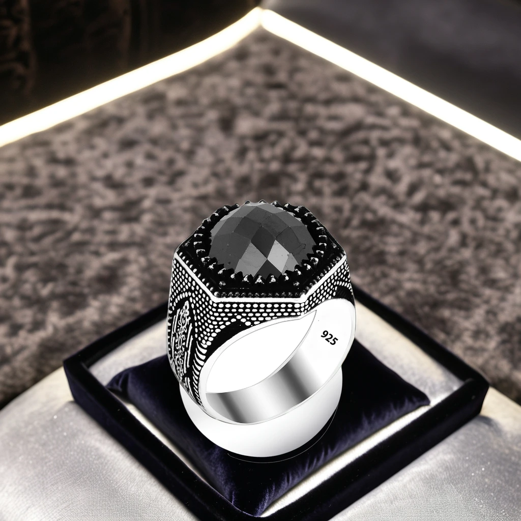 925 Sterling Silver Solomon Hard Seal Ring for Men Large Gemstone with Vintage Style Free Logo Engagement Suitable Pearl Cut-Off