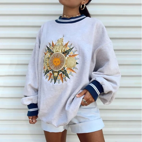 
Explosive creative printing large size long sleeved sweater t shirt women 