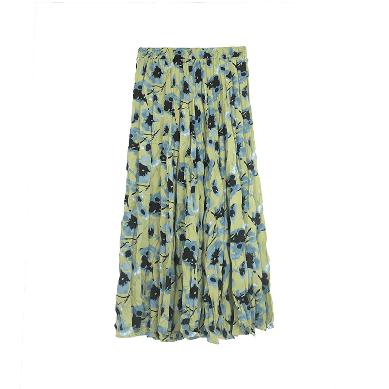 Wholesale Contrast Color Casual Formal Skirt Pattern Custom Design Pleated Floral Midi Skirt For Ladies