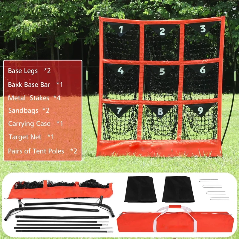 Baseball and Softball Net,Pitching Target Baseball Net with 9 Pocket,Pitching Strike Zone Target Net with Carry Bag