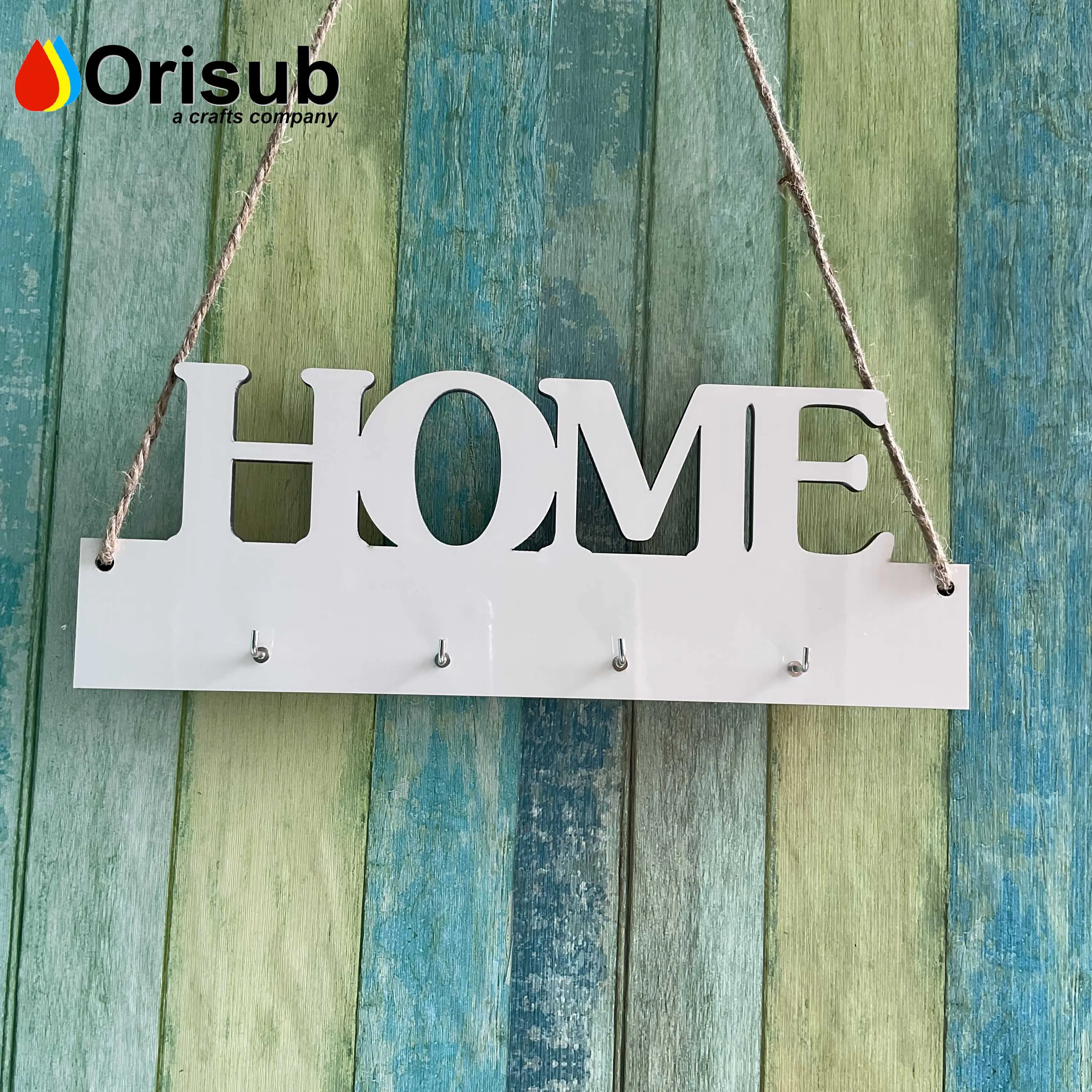 Personalized white MDF sublimation HOME key holder with 4 hooks