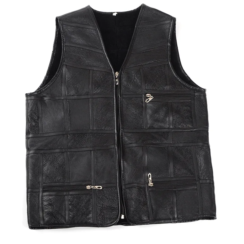 
New style men real sheep fur winter waistcoatwith double face sheepskin fur vest leather waistcoat Spring and Autumn for men 