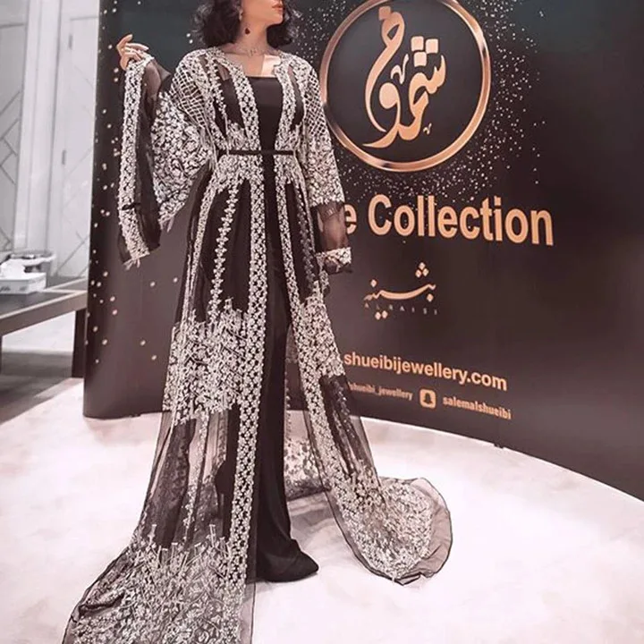 Ramadan Kaftan Evening Dress Dubai Luxury Abaya High Class Sequins Embroidery Lace Islam Kimono for Women Black Muslim clothing