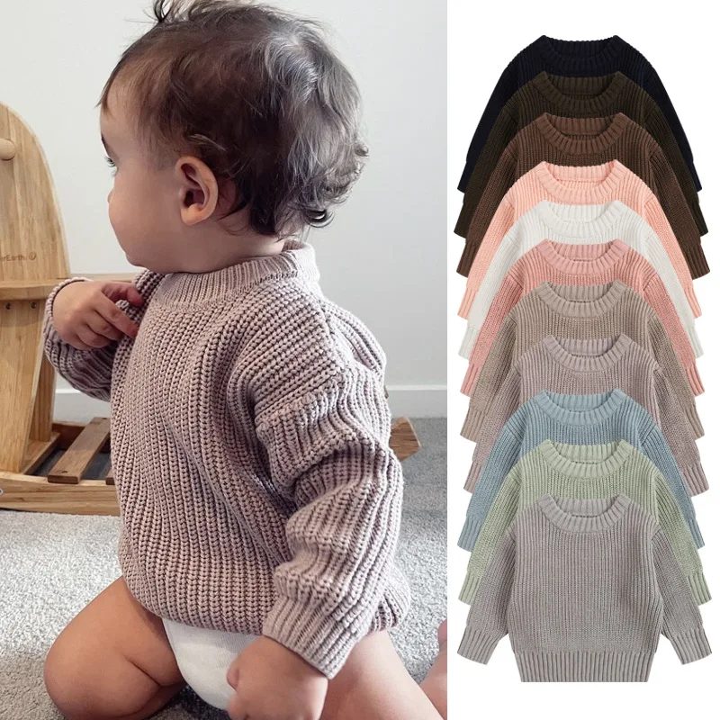1Pcs Custom Logo RTS Autumn Infant Toddler Solid Color Boys Girls Clothes Long Sleeve Cotton Knit Sweater