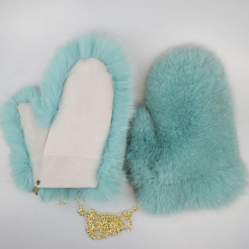 MWFur Unisex Fox Fur Mittens Suede Leather Fox Fur Gloves For Winter Fashion Fashion Luxury Winter Hand Warmer Cut Gloves