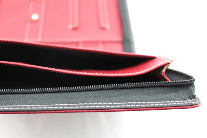 OEM Custom A3 A4 A5 Size Red PU Leather Portfolio Bag with Handle