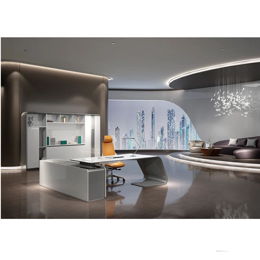 
 Роскошный офисный стол L-образной формы с белым глянцевым покрытием из МДФ  