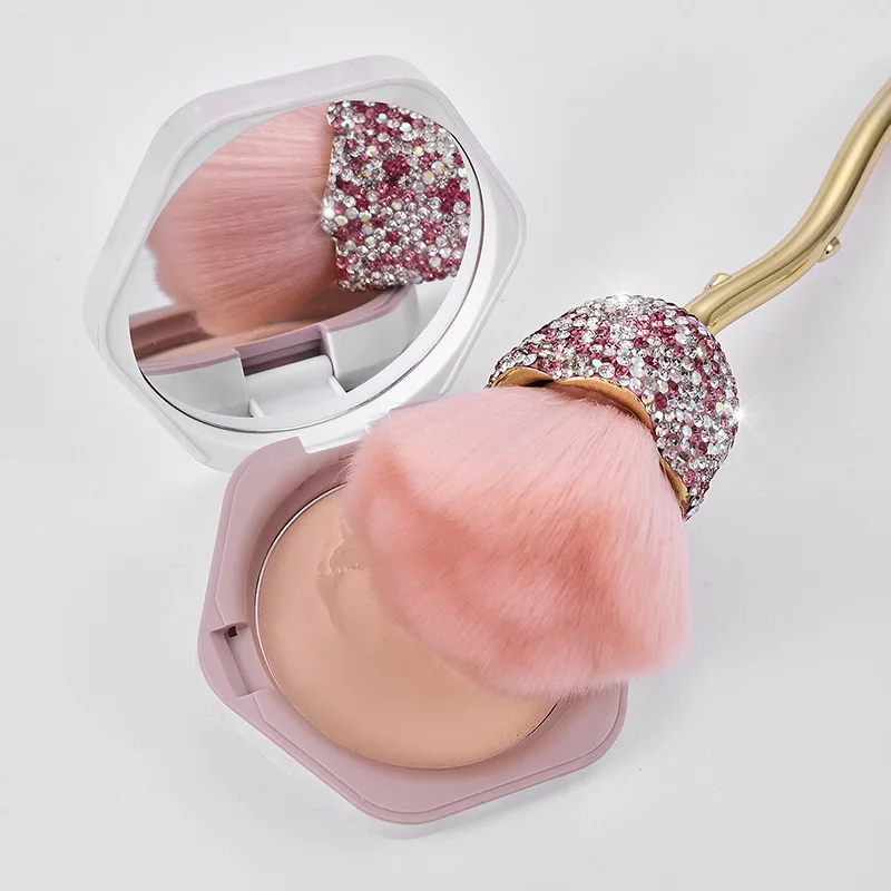 New Soft Rose Shape Remover Long Rhinestone Handle UV Gel Nail Dust Cleaner Brushes Makeup Brush Manicure Tool for Cleaning