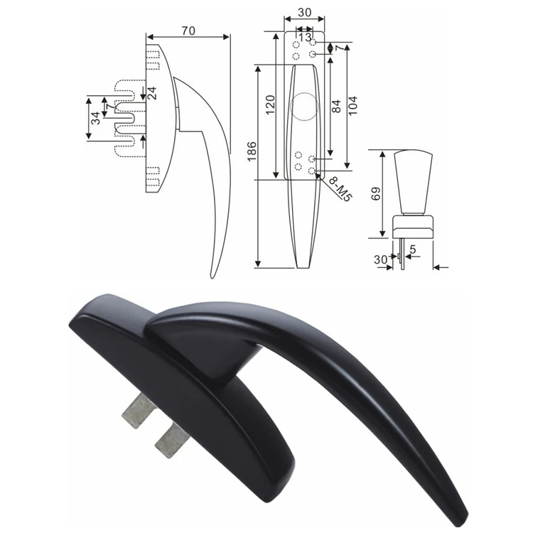 OLS-H26  Hot Sale The Middle East Market Aluminum Golden Handles For Upvc Windows