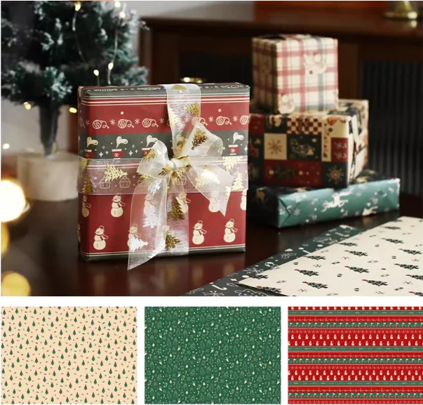 Christmas gift wrapping paper high-end floral paper handmade DIY material kraft paper book cover Christmas gift box