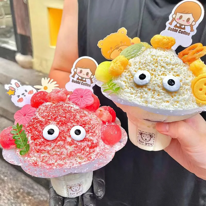 Summer Hot Selling Shaved Ice Slushy Bowl PET Transparent Ice Cream Dessert Snow Cone Shave Ice Flower Cup With Lids