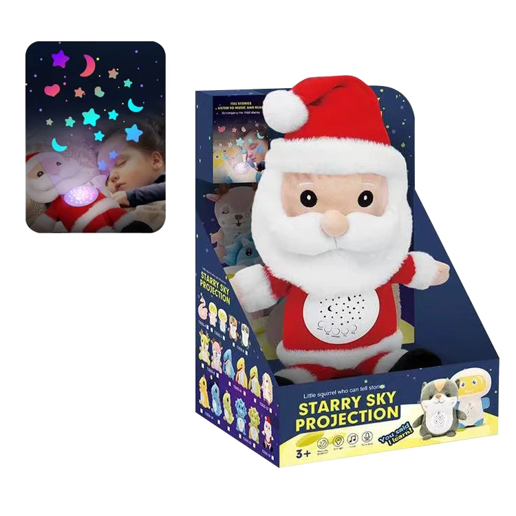 2022 Hot Sale Christmas Kids Gift USB Charging Music Story Recording Stuffed Doll Starry Sky Projection Light Santa Plush Toy