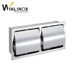 Recessed double tissue holder stainless steel toilet paper roll holder