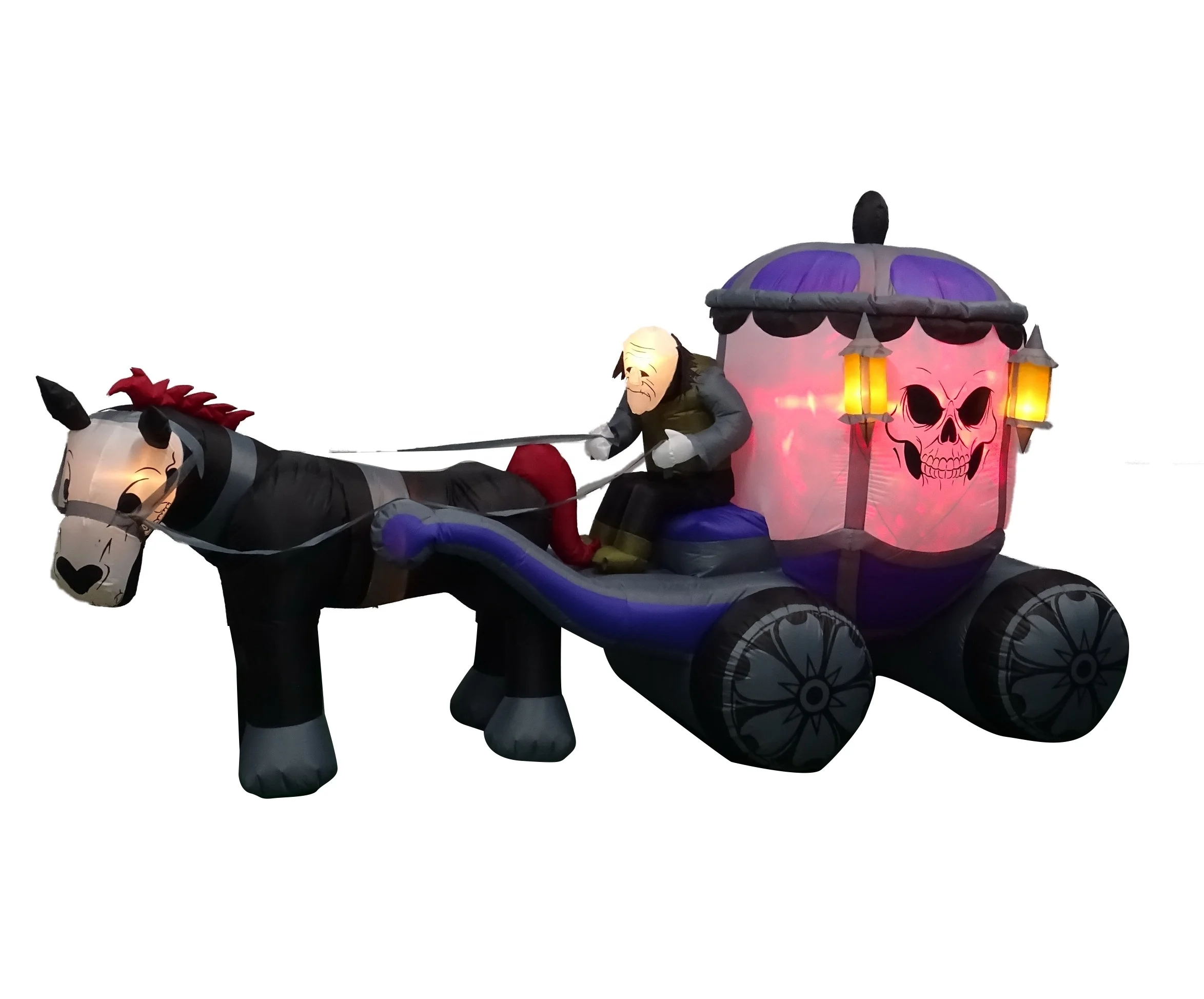 Ourwarm Custom Model Outside Inflatable Grim Reaper Driving Pumpkin Carriage Yard Display Led Airblown