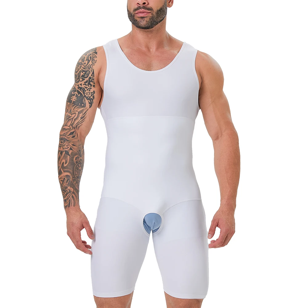 Custom Logo Full Body Shaper For Men Tummy Control Shapewear Bodysuit With High Compression