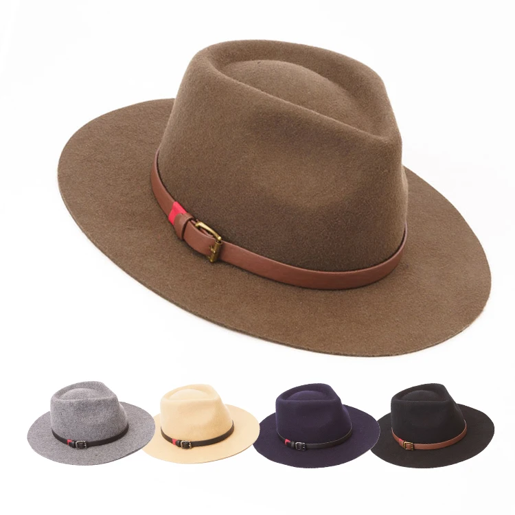 Stylish Luxury Men Spring Wide Brim Ribbon Wool Fedora Hats for Adults