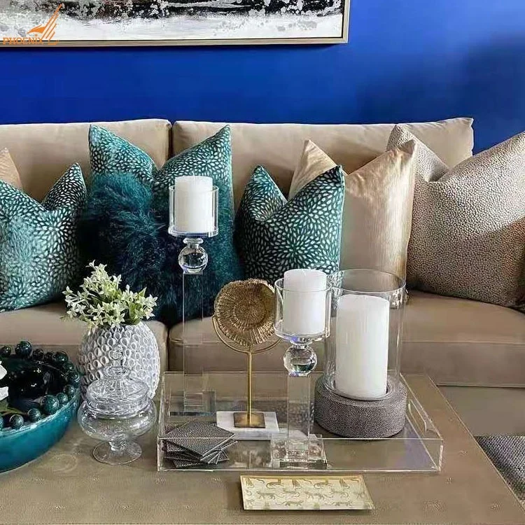 Wholesale home decorations glass candlestick single head K9 crystal tealight table pillar candle holder set of 2