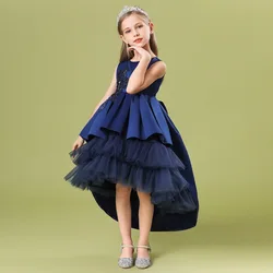 European custom design first communion cake skirt gauze party folding performance acting formal dress for kids girls