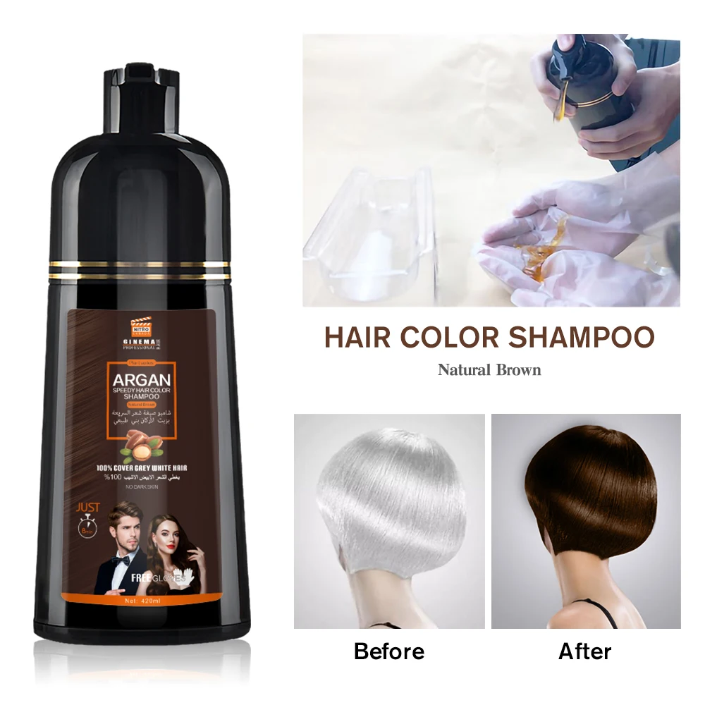 Hair Dye Shampoo Magic Argan Speedy Hair Color Shampoo Wholesale Herbal Brown OEM ODM Permanent Black Hair Shampoo for Man 