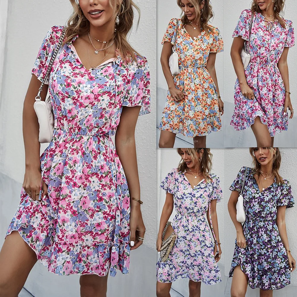 PRETTY STEPS Premium Digital Printed Short Sleeve Casual Half Dress Custom Knit Sublimation Dress