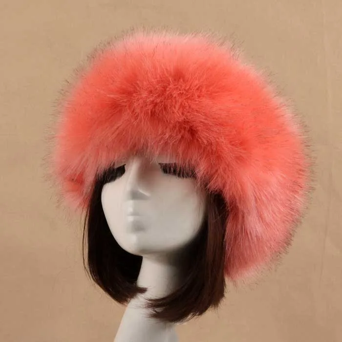 Jachon High Quality Wholesale Winter Warm Faux fox Fur Wide Headband for Women Hair Accessories Ladies Russian Headwraps Fur Hat