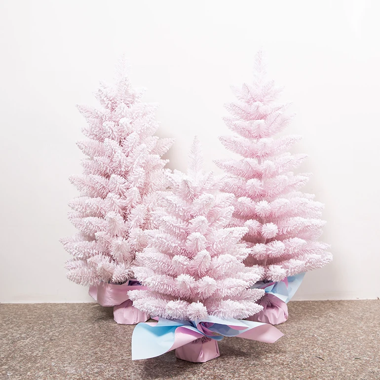 
Wholesale high quality snow-falling small Artificial PVC PE Pink Christmas Tree foldable tinsel christmas tree 