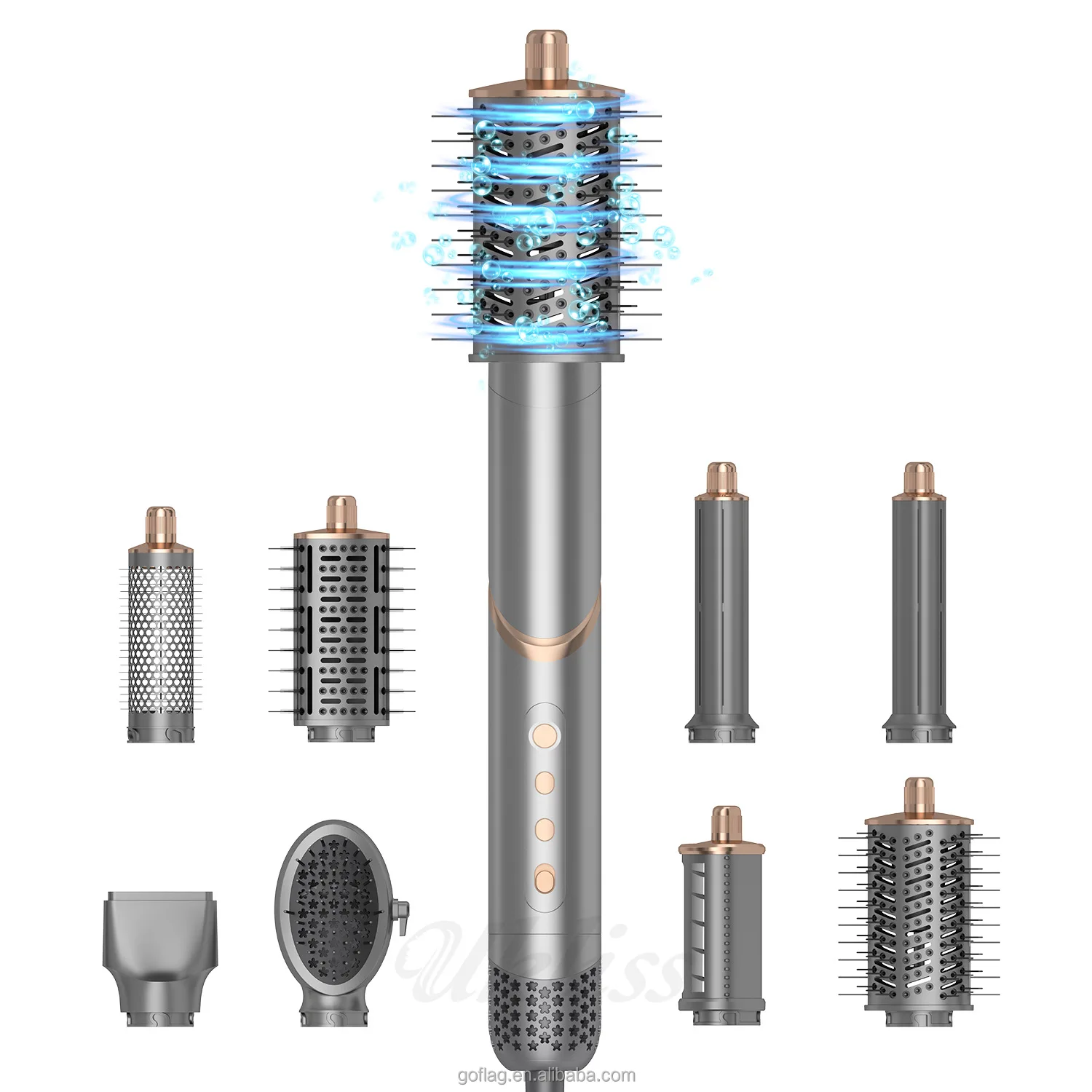 1600W Double Voltage Strong 110000 Rpm Brushless High Speed Electric Blower Negative Ion 8 in 1 Model Hot Air Brush