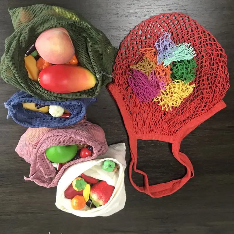 Recycle Bio Degradable Grocery Vegetable Storage Shopping Packing Net Mesh Produce Bag Set