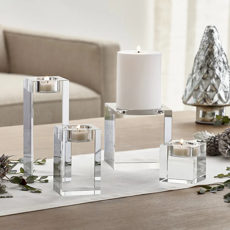 
Candle Holders Solid Crystal Clear Square Glass Pillar Tealight Holder for Wedding Home Decoration Centerpiece 
