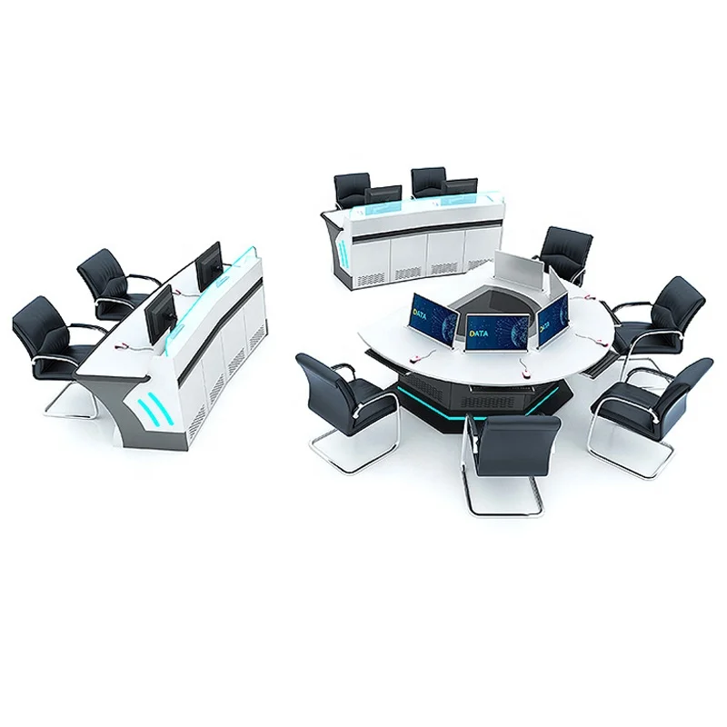 LED Light Acrylic Office Computer Console Display Desk Security Command Operating Workstation Office Table Furniture Staff Desk
